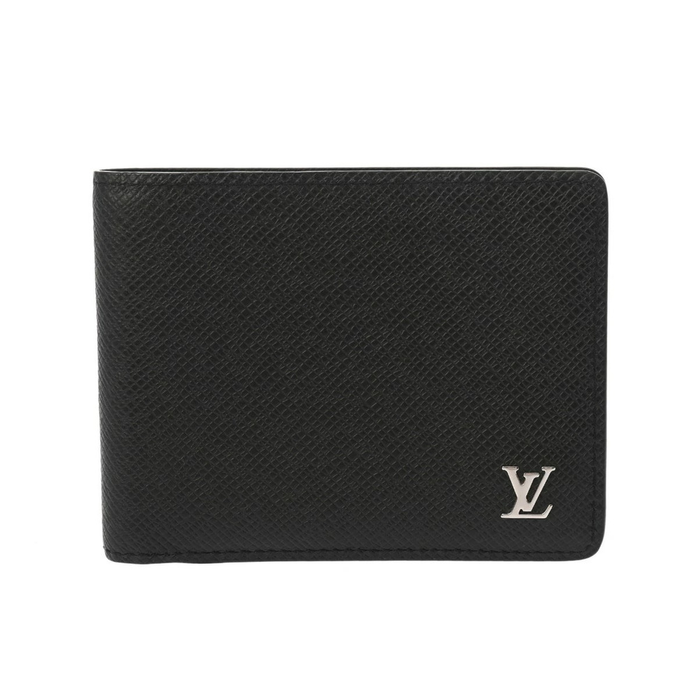 LOUIS VUITTON Taiga Portefeuille Multiple Noir Black Leather Bi fold Wallet